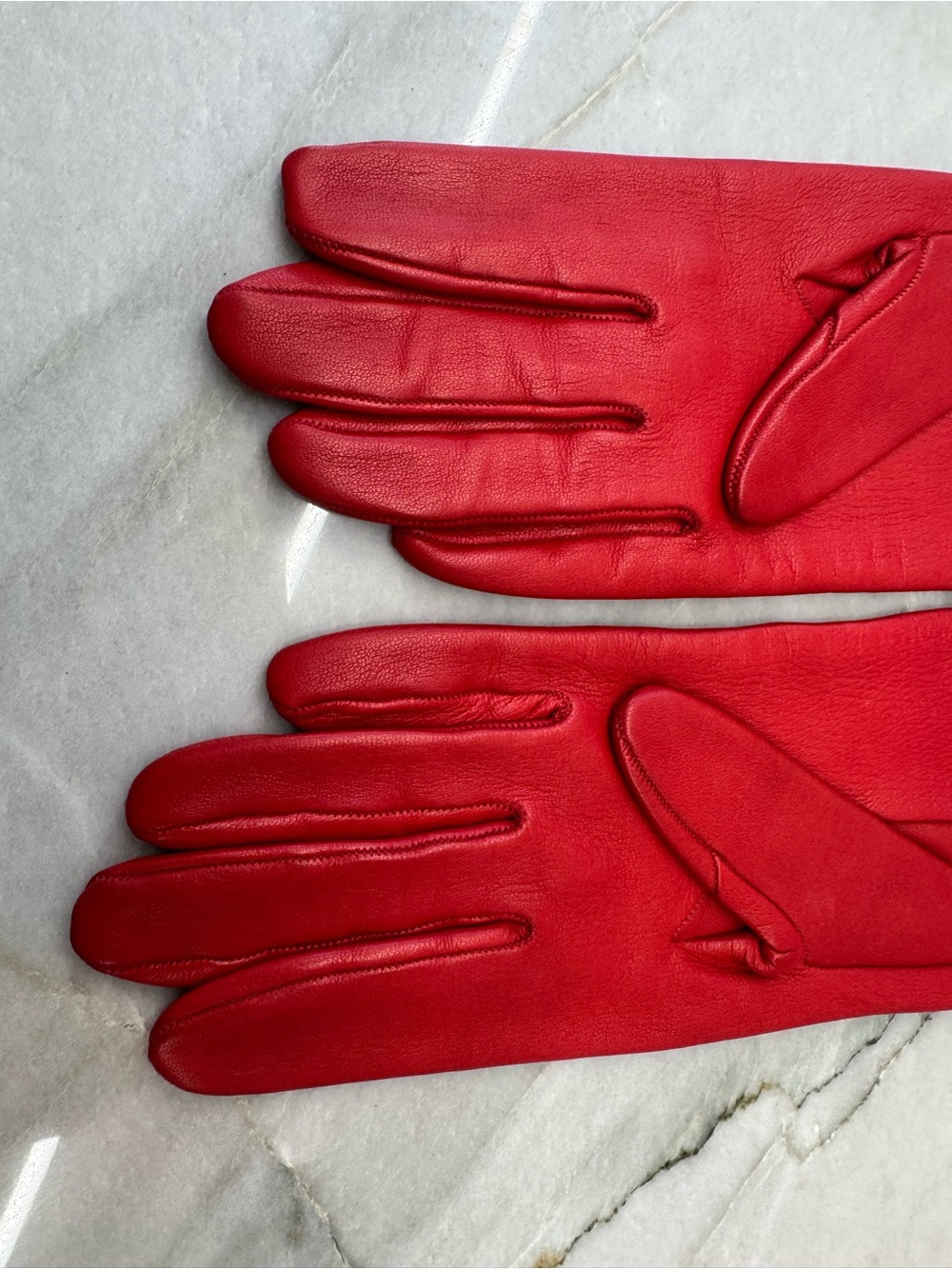 Celine Red Lambskin Leather Gloves - Picture 5 of 12